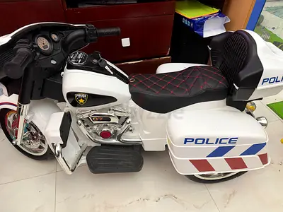 Kids Electric Ride-On Police Motorcycle — White, Good Condition