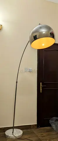 Modern High Arc Floor Lamp with Bell Shade, White Marble Base - Quick Sale