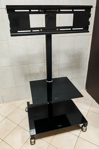 Mobile TV Stand with Mount and Two Glass Shelves on Wheels