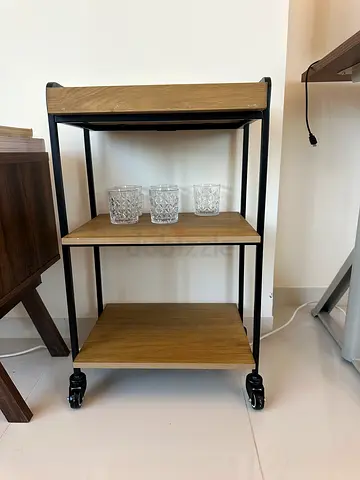 Pottery Barn - Small Bar Rolling Cart - Oak Finish