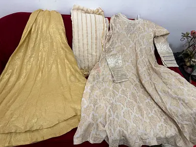 Womens Traditional Three Piece Suit in Gold and Cream