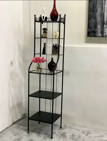Tall Black Metal Display Shelf / Corner Etager - 5 Tiers