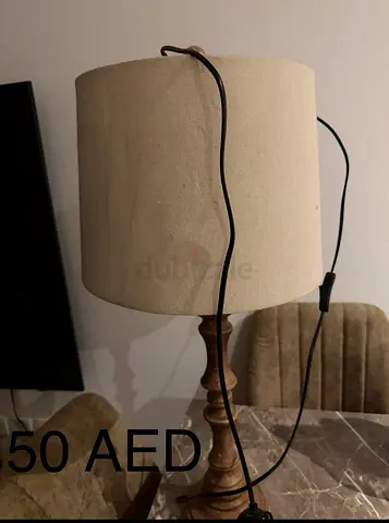 Wooden Table Lamp with Beige Fabric Shade - Good Condition