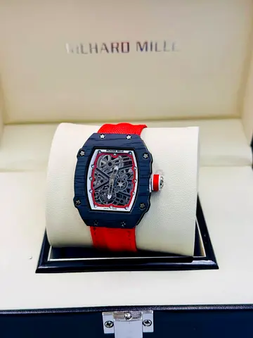 Richard Mille style skeleton dial mens watch with red strap