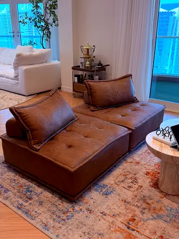 Brown leather 4 seater sofa