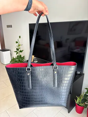 ALDO Black Croc Tote Bag with Red Interior – Excellent Condition