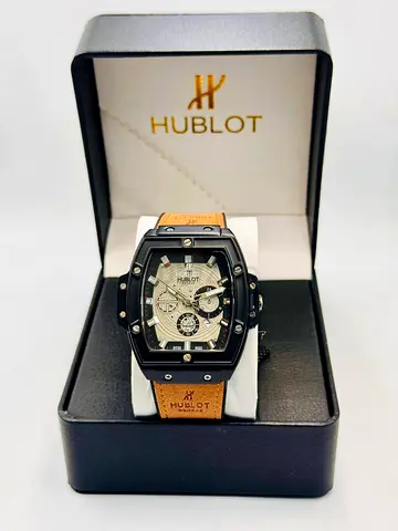 Hublot mens chronograph watch with leather strap (in box)