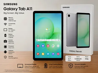 Samsung Galaxy Tab A11 - 64GB, 4GB RAM, Wi‑Fi (Silver) with warranty