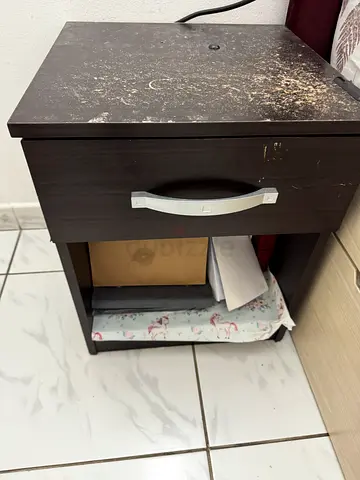 Bedside Table — Dark Brown | Drawer + Open Shelf | MOVING SALE — AED 49