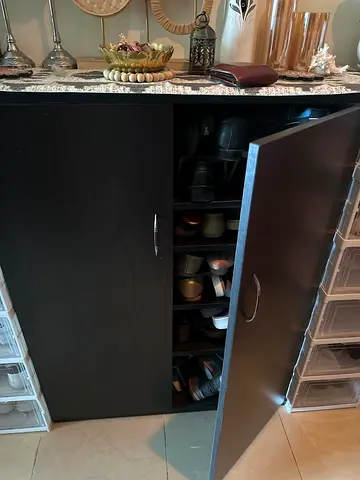 Dark Wooden Shoe Cabinet with Marble Top - Good Condition. 5 rows