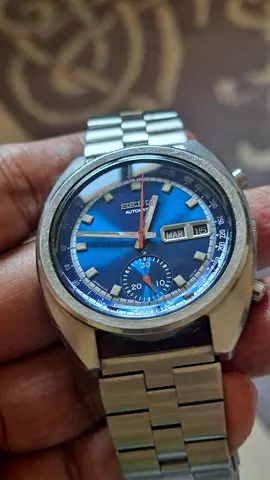 Seiko 6139 Automatic Chronograph Vintage Mens Watch - Blue Dial