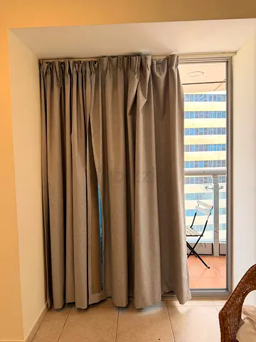 Grey blackout curtains - set for balcony sliding door, good condition