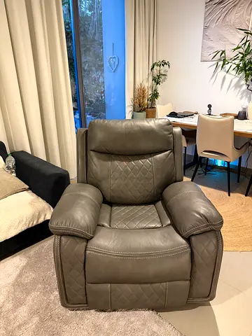 Gray Leather Recliner Armchair in Good Condition