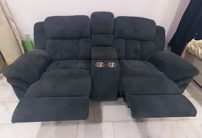 Gray 2-seater Reclining Sofa with Center Console and Cup Holders