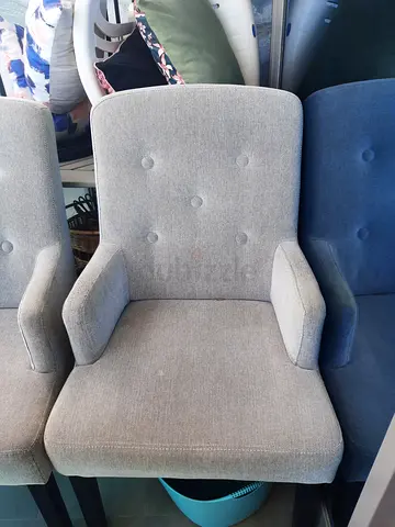 Set of 2 Light Grey Upholstered Accent Armchairs - Good Condition with free pillow