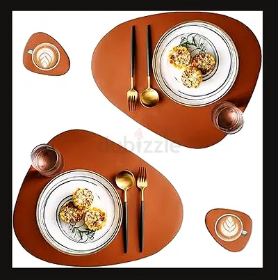 Set of 4 Brown Faux Leather Placemats  Coasters - like new, only used for 3 weeks