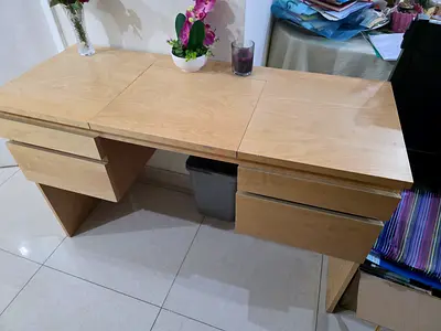 Light Wood Double-Drawer Writing Desk - Good Condition