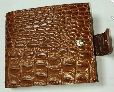 Brown Croc-Pattern Leather Bifold Wallet