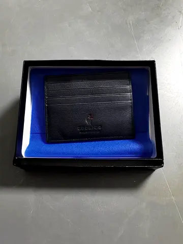 Genuine Leather Mens Card Holder / Slim Wallet - Black