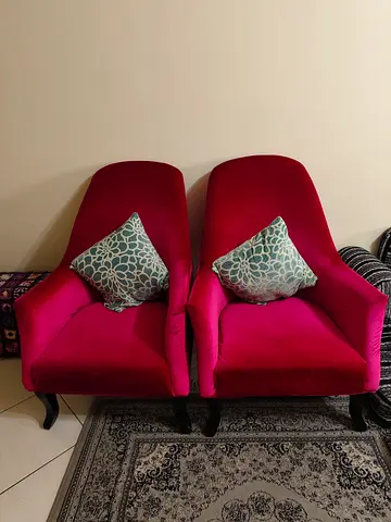 Pair of Pink Velvet Armchairs with Cushions