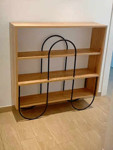 Wooden Bookshelf with Iron Frame