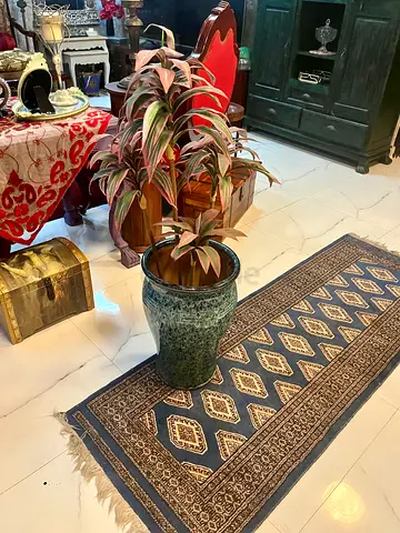 Handwoven Narrow Runner Rug - Blue Geometric Design
