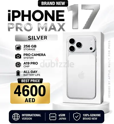 Apple iPhone 17 Pro Max 256GB Silver - Brand New, International eSIM