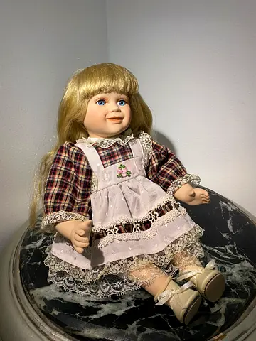 Porcelain Collectible Doll in Lace Dress - Good Condition