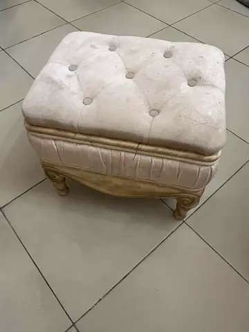 Wardrobe 2 meter with Small upholstered tufted footstool/ottoman - cream color.