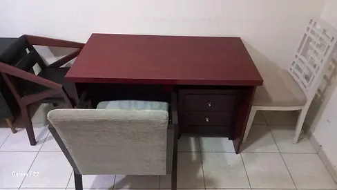 Solid Wood Office Desk with 2-Drawer Filing Cabinet - Dark Brown.