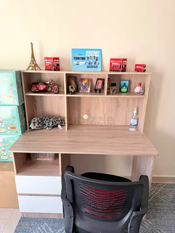 Study Desk with Overhead Shelves and Drawers - Light Oak