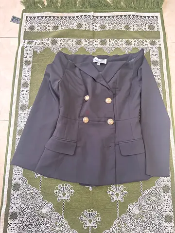 Womens Black Double Breasted Blazer with Gold Buttons
