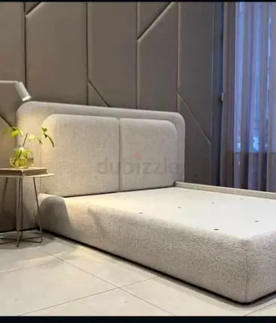 Modern Low-Profile Upholstered Bed Frame in Light Grey