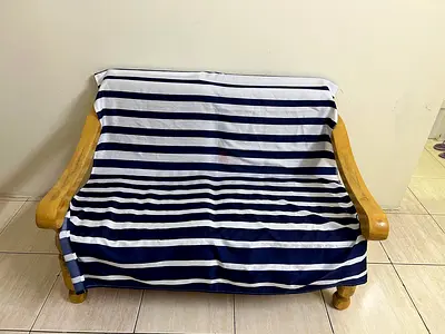 Solid Wood Two-Seater Sofa with Removable Striped Cover