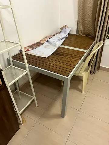 IKEA Wooden Slatted Dining Table with Metal Frame - Good Condition