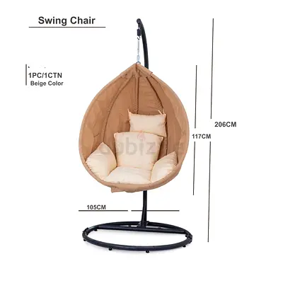 Beige Hanging Egg Swing Chair with Stand - Comfortable Patio Seat