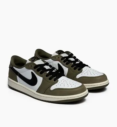 Used Nike Air Jordan 1 Low — White, Olive  Black, Size US 10.5