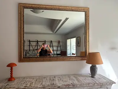 Large Ornate Wall Mirror with Distressed Wooden Console