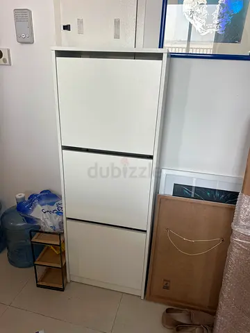 White 3 Compartment Shoe Cabinet 12 shoes