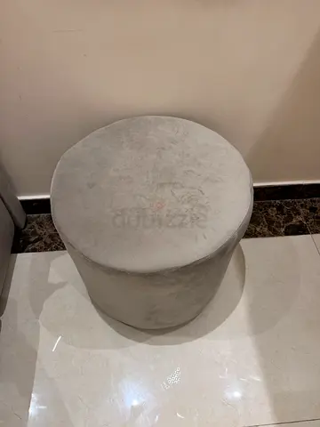 Round Grey Velvet Ottoman Pouf - Good Condition