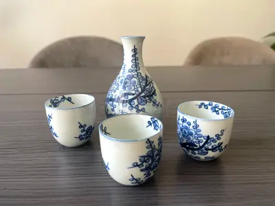 Vintage Painted Japanese Porcelain Sake Set