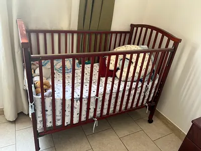 Wooden Baby Crib - Dark Brown, Good Condition