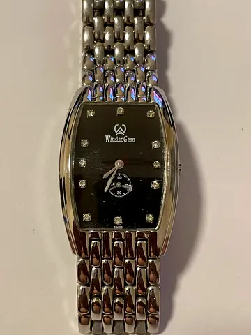 Vintage Grey dress watch with black dial and crystal markers