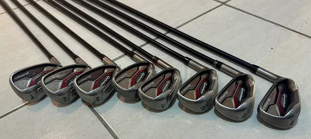 Taylormade Aeroburner left hand iron set 4-P plus A, totally eight clubs, with Mitsubishi stiff flex