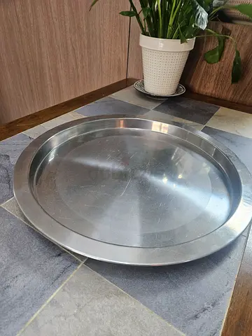 Large stainless steel serving tray (round)