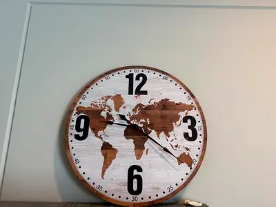Wooden World Map Wall Clock - Rustic Round Decor