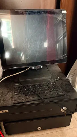 Used E-POS Touchscreen POS Terminal with Cash Drawer and Keyboard including software (no renewal req