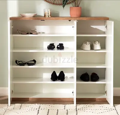 Italian made Wood Top White 3-Door Shoe Cabinet with Adjustable Shelves