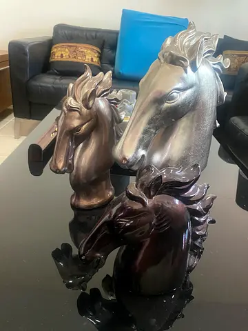 Set of Three Decorative Horse Head Statues - Silver/Bronze/Black Finish
