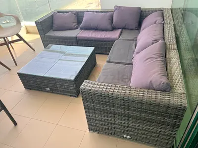 vidaXL 6 Piece Garden Lounge Set with Cushions and Table Poly Rattan Grey. Collection from JBR